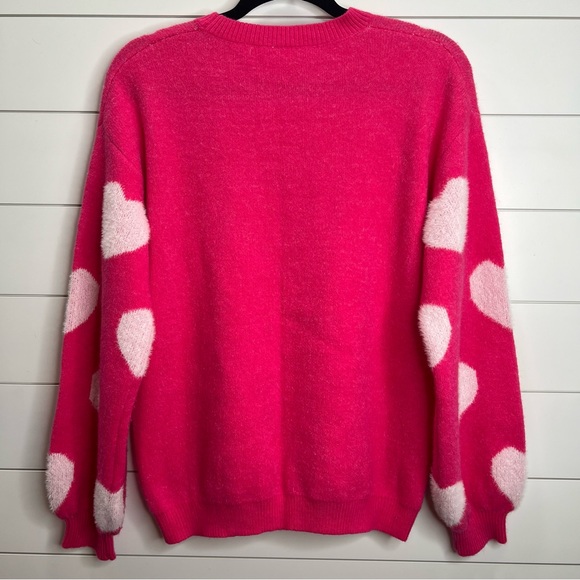 Bright Pink Heart Pattern Fuzzy Cozy‎ Sweater. Size Small. - Picture 4 of 13